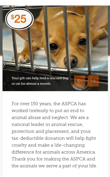 ASPCA Donation Page Screenshot Screenshot of ASPCA's donation page